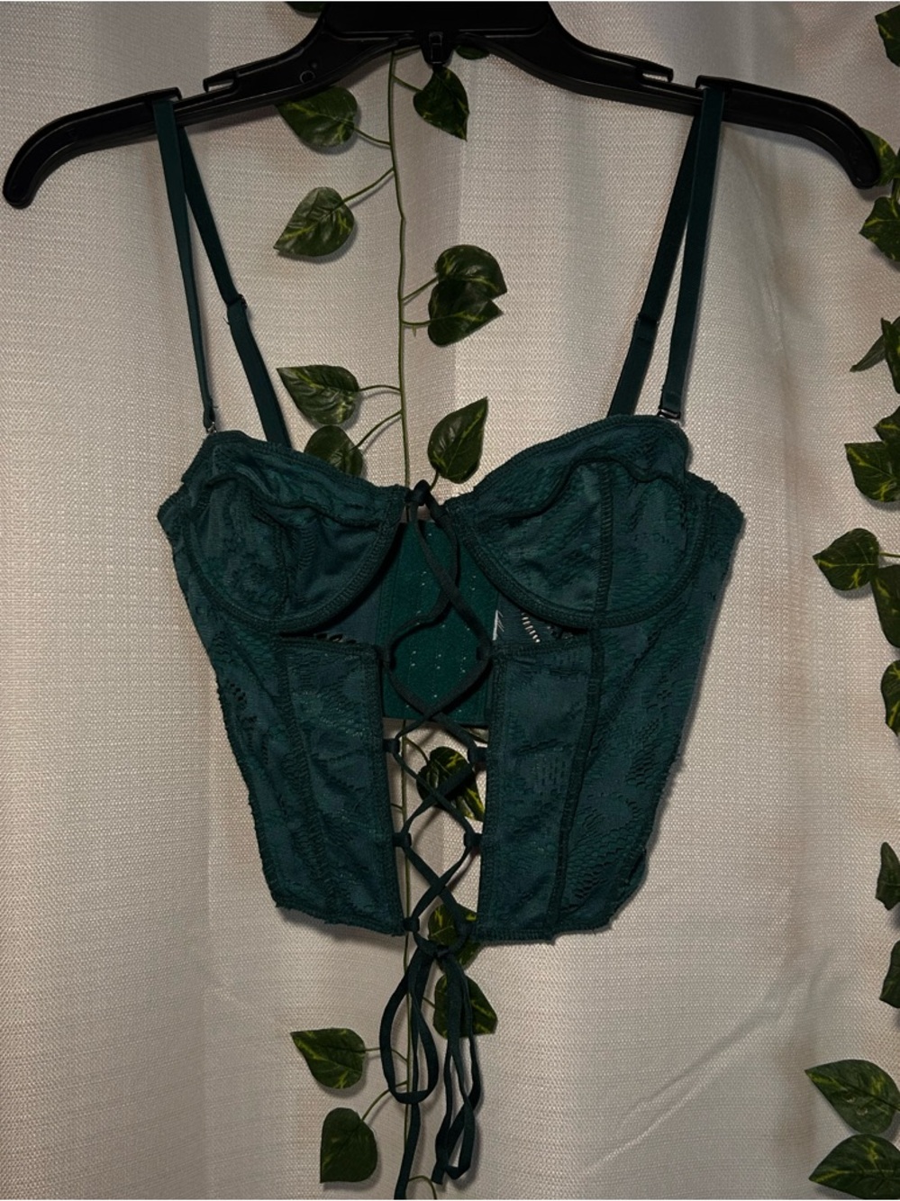 Lace-Up Bustier Corset Top in Dark Green